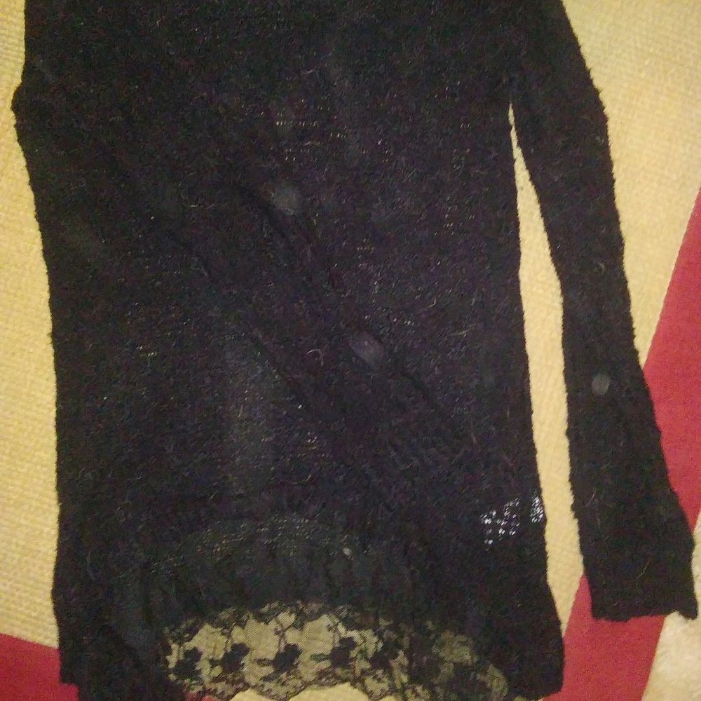 Black Sweater w/ Lace Detail - Size Medium
